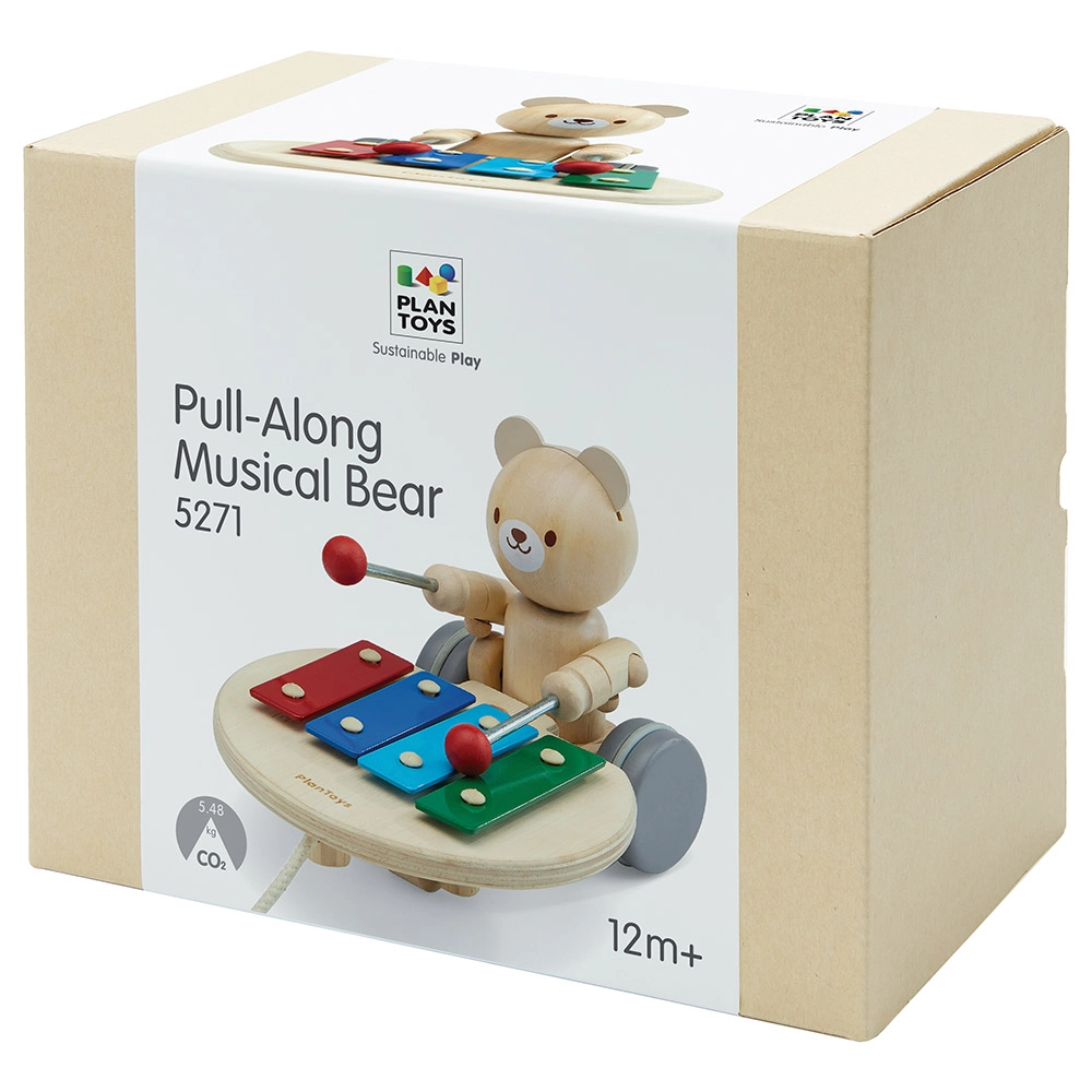 Pull-Along Musical Bear - Wooden Suitable for 12 months & above
