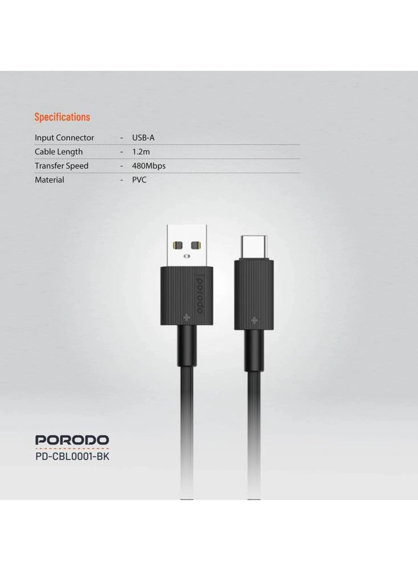Charge Cable 480Mbps USB-A to USB-C 1.2m PVC