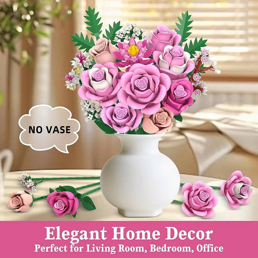 Pink Rose Bouquet Flowers Building Set - 834 pcs