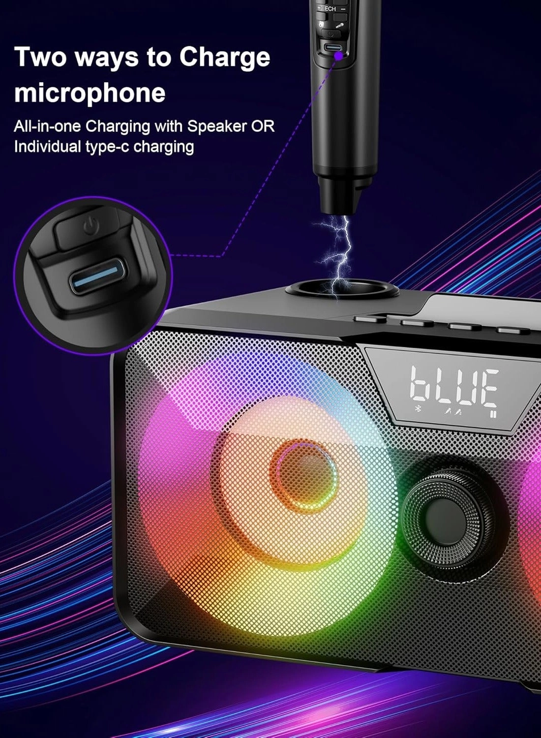 Portable Bluetooth Speaker PA System - 2 Wireless Microphones