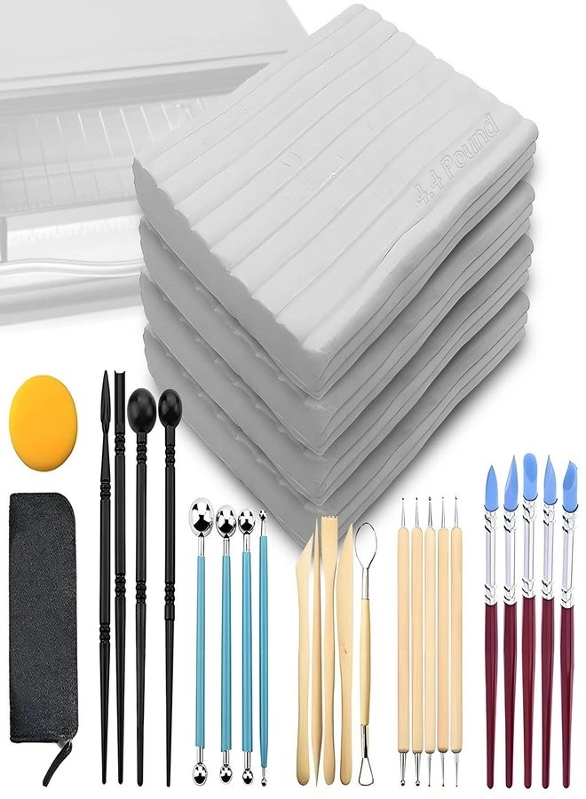 ReArt Oven Bake Polymer Clay - 4.4Lbs White Non Toxic + Pottery Tools + Paint Brushes