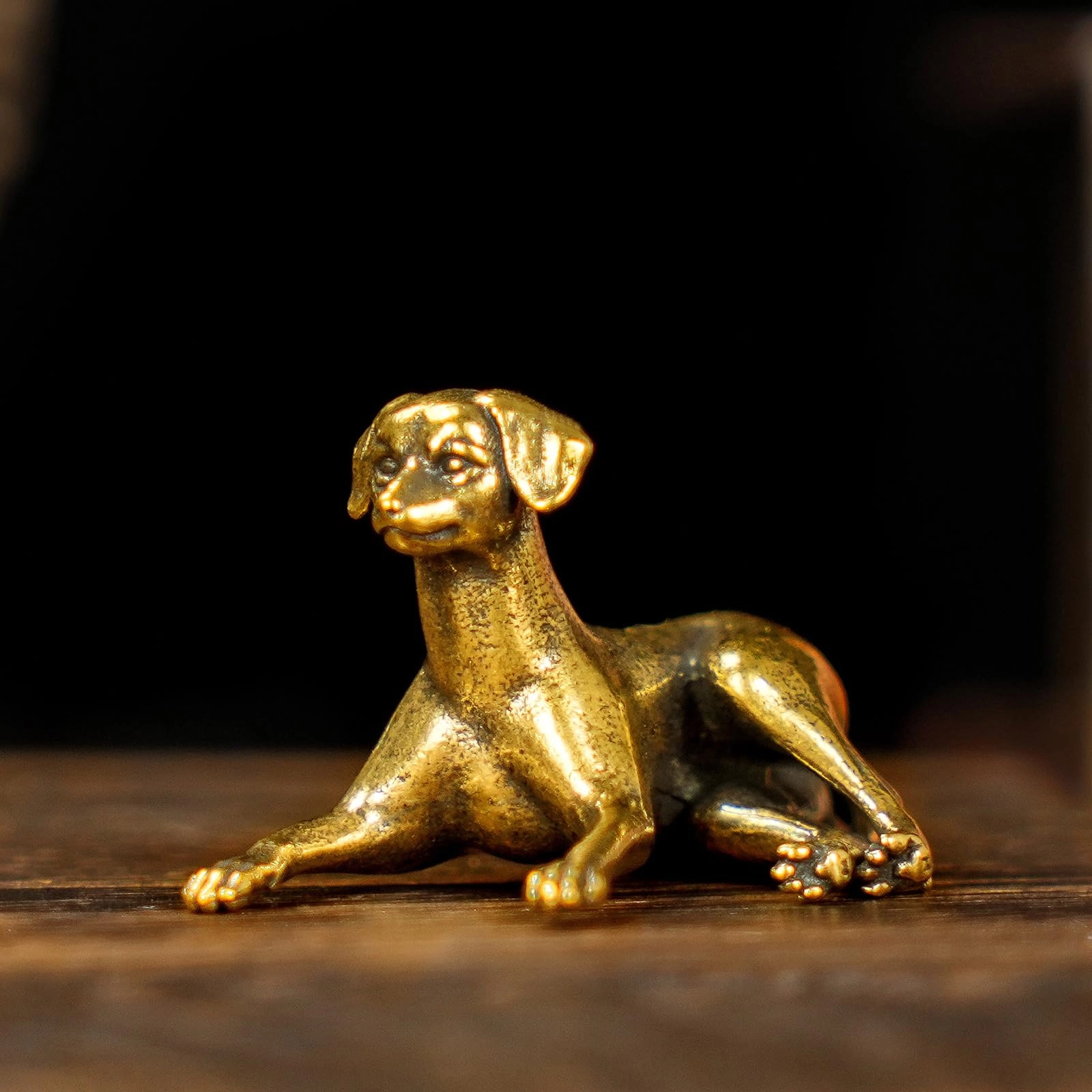 chovy Retro Crawling Dog Sculpture - Brass