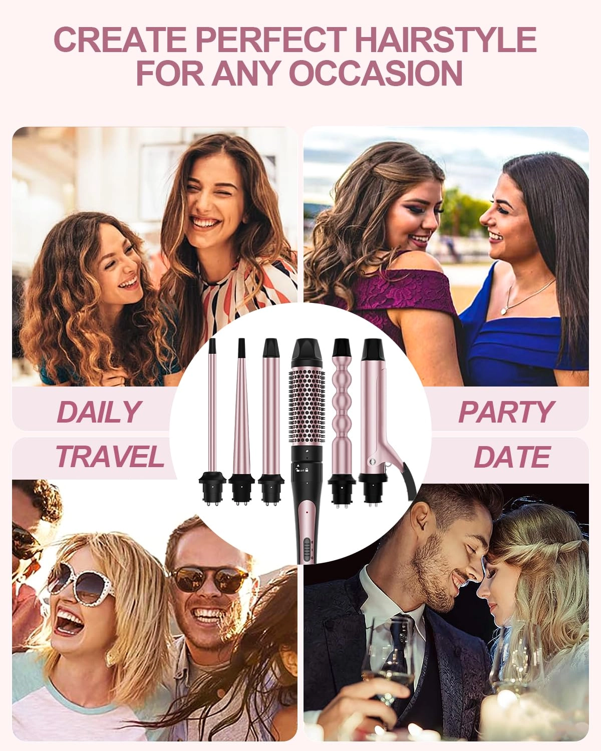 6 in 1 Curling Iron - 0.35"-0.75"-1"-1"-1.25"-1.5"
