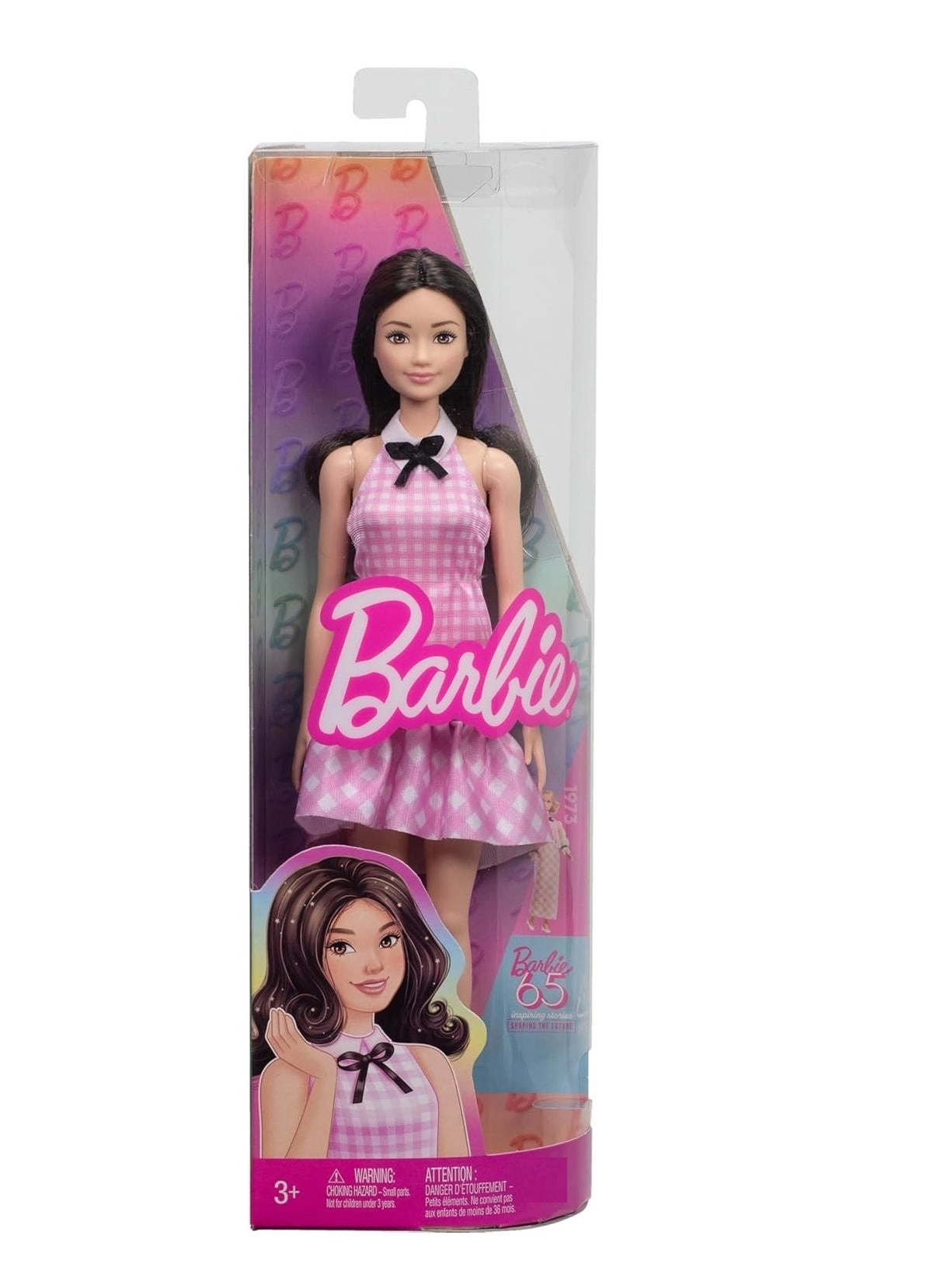 Fashionistas #224 - Black Wavy Hair Pink Gingham Dress Ages 3+