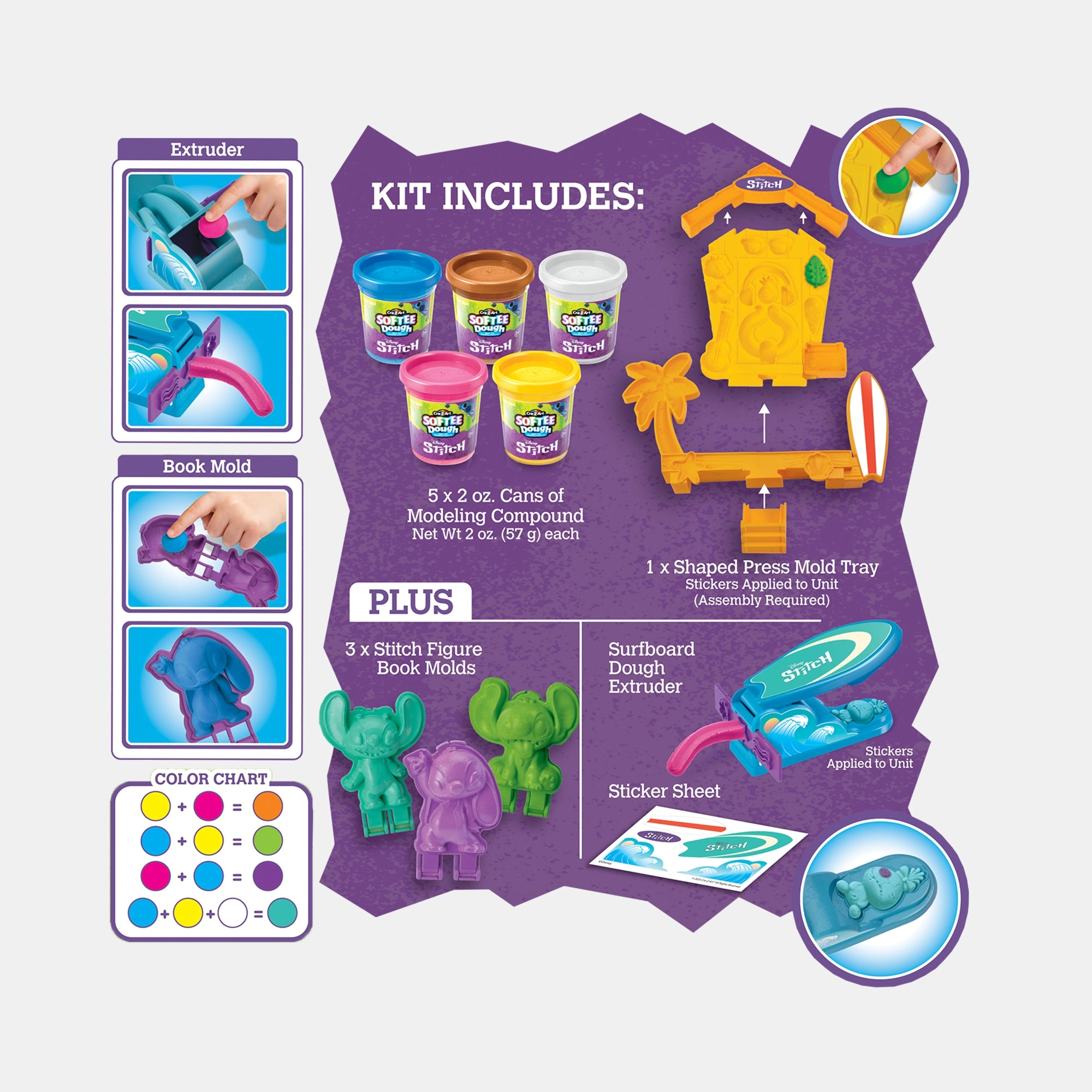 Disney Stitch Softee Dough Press 'N Mold Modeling Dough Playset - Non-Toxic Modeling Compound, Plastic Molds 424g 11 pcs.
