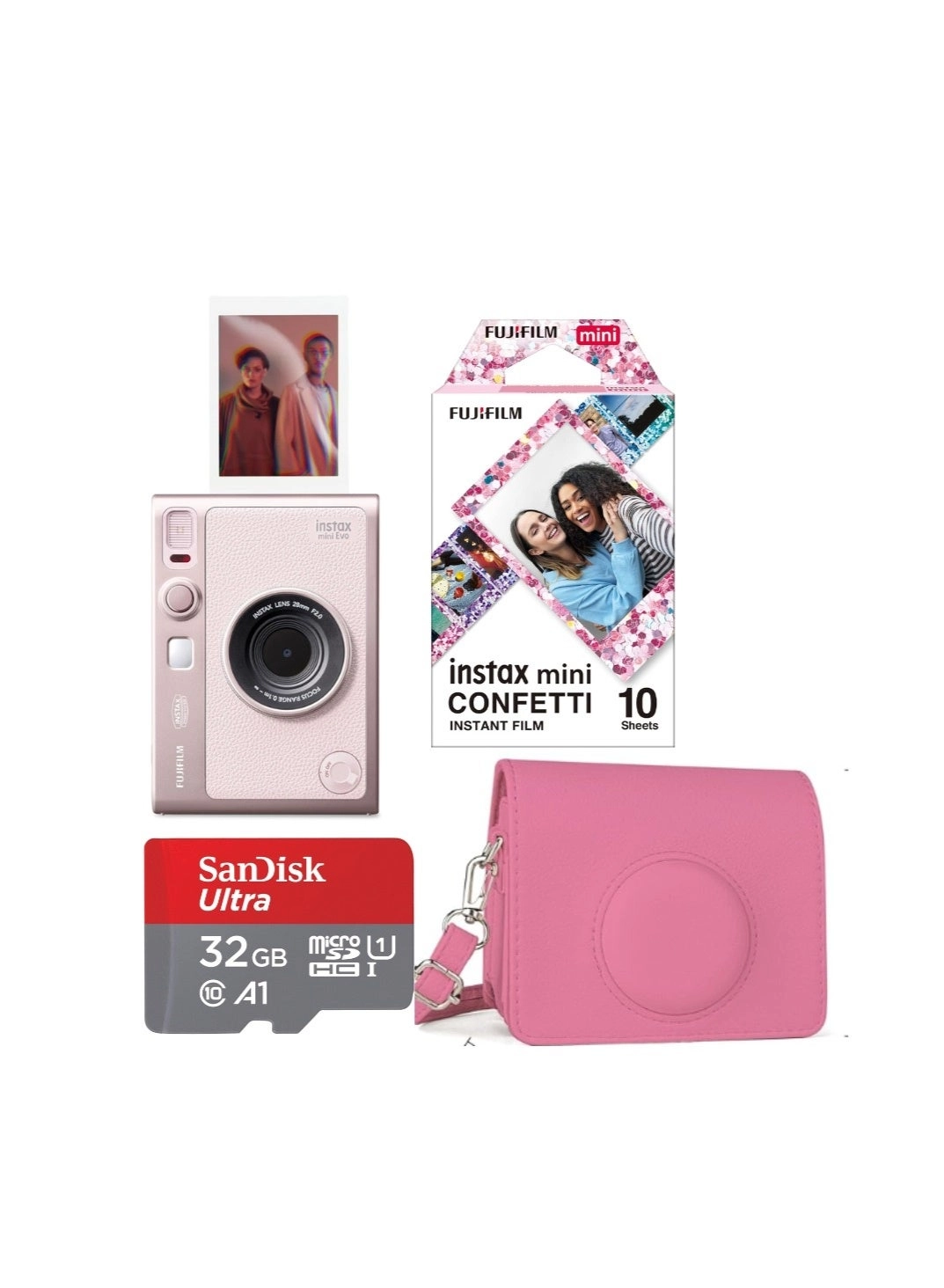 Fujifilm Mini EVO - Hybrid Instant + Camera Case - Pink + Mini Film Sheets - 20 + microSD Card - 32GB