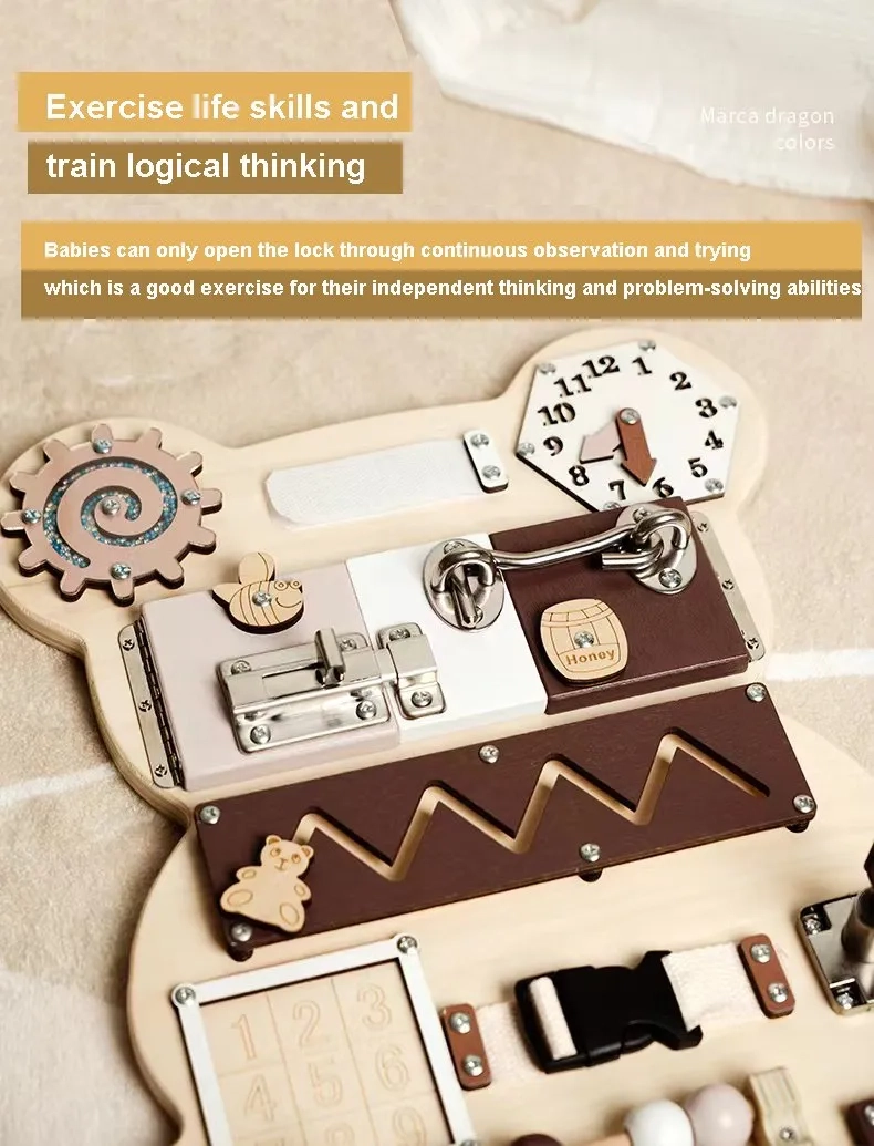 Bear Shaped Montessori Wooden Busy Board