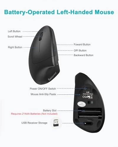 Left Handed Ergonomic Vertical Mouse - Wireless