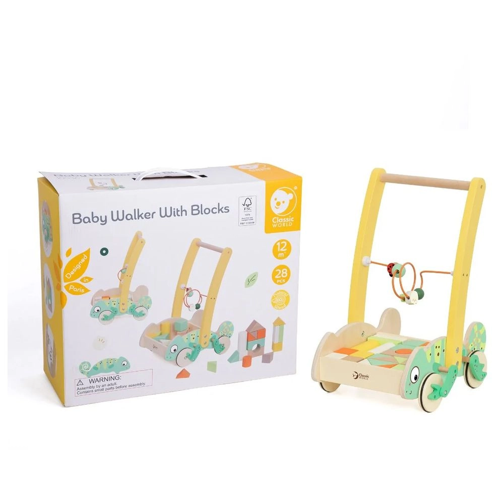 Baby Walker With Blocks - 28 Pc Set Chameleon