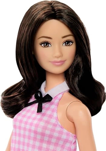 Fashionistas #224 - Black Wavy Hair Pink Gingham Dress Ages 3+