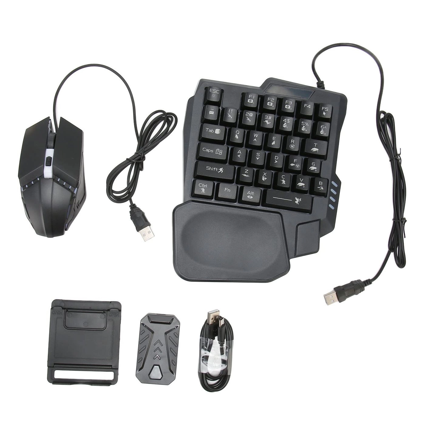 Keyboard Mouse Converter + Mechanical Half Keyboard + Adjustable Phone Stand - Android iOS