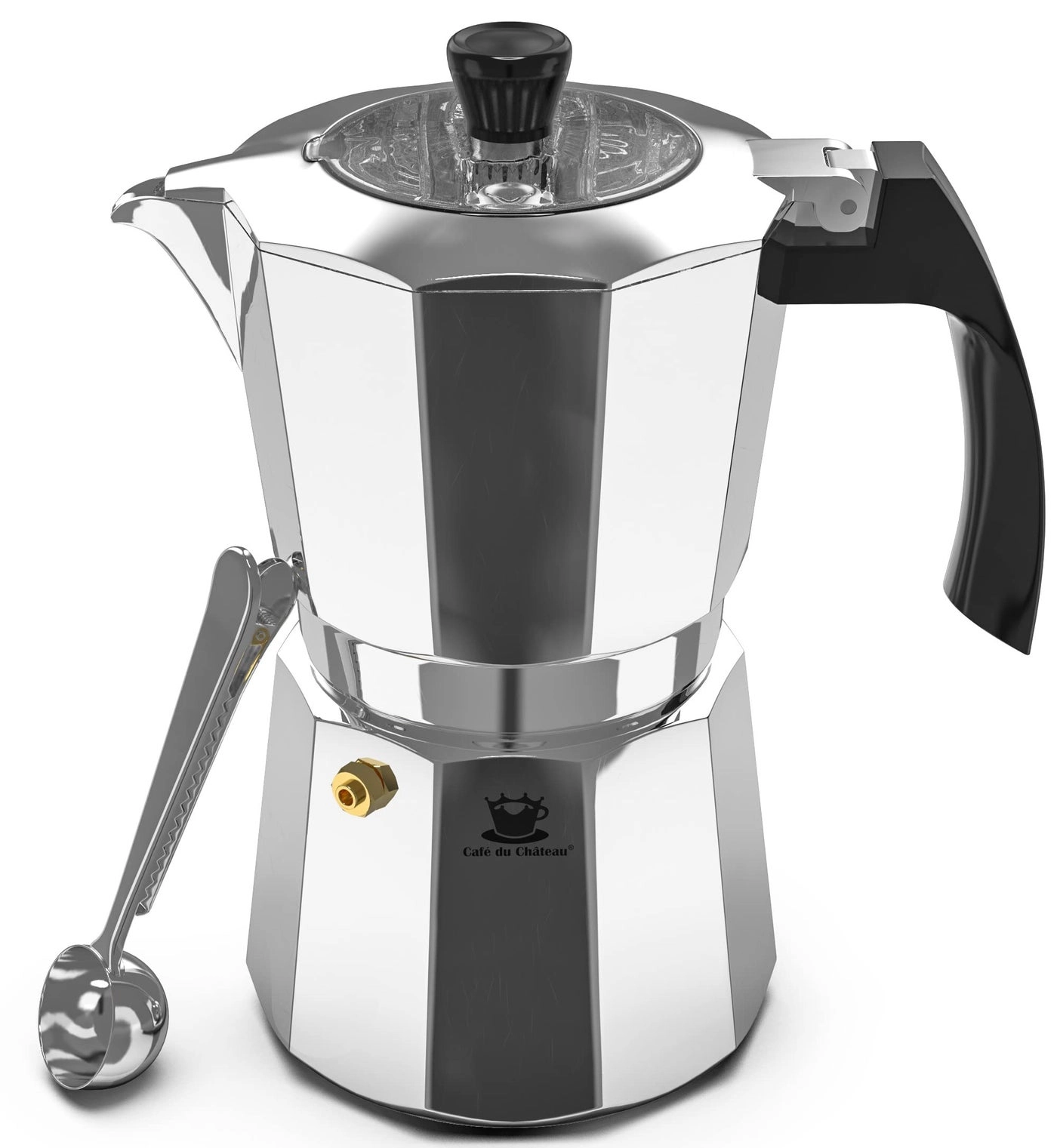 Cafe Du Chateau Espresso Maker - 6-Cup Transparent Lid Clip Spoon