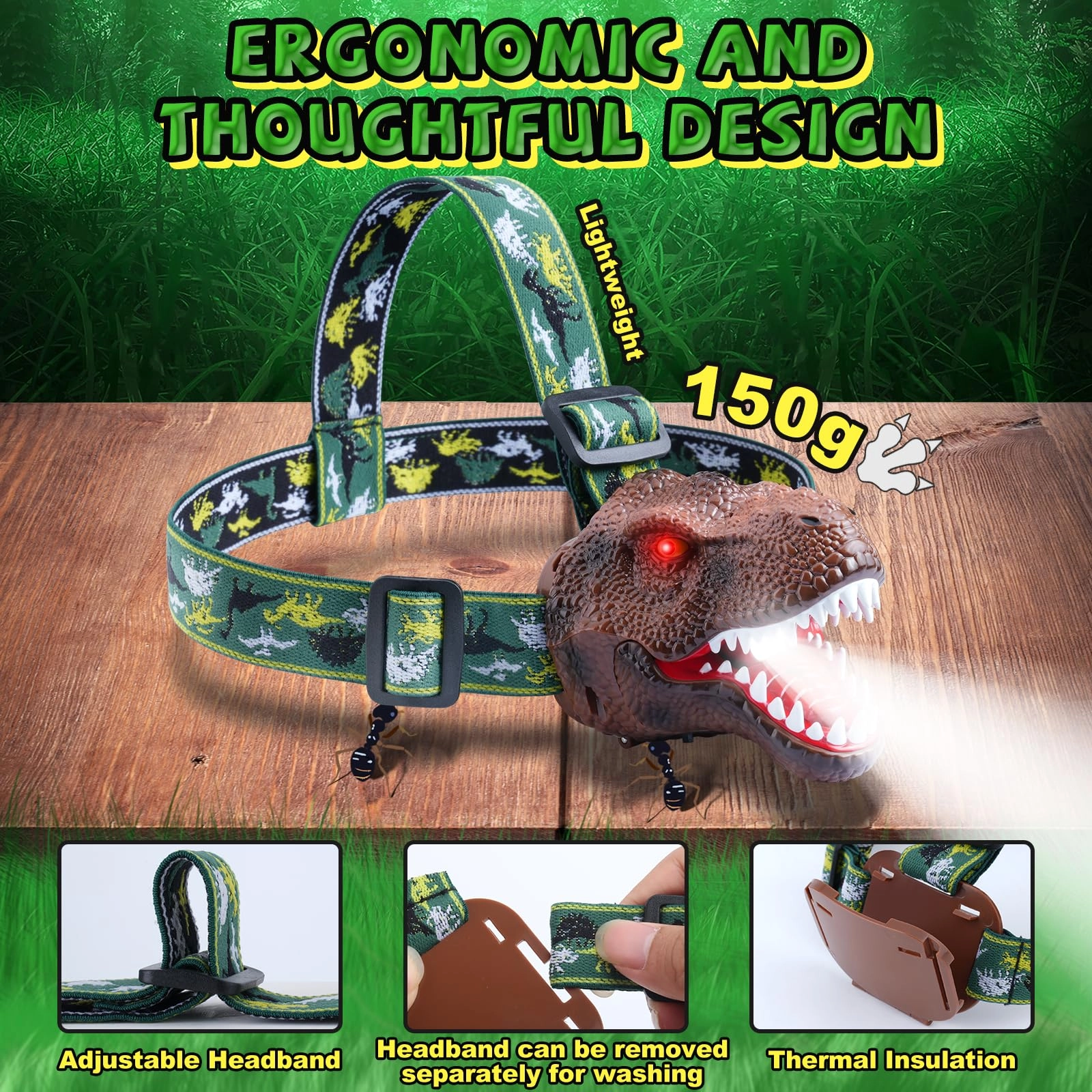 Dinosaur Headlamp - Rechargeable 2 Pack