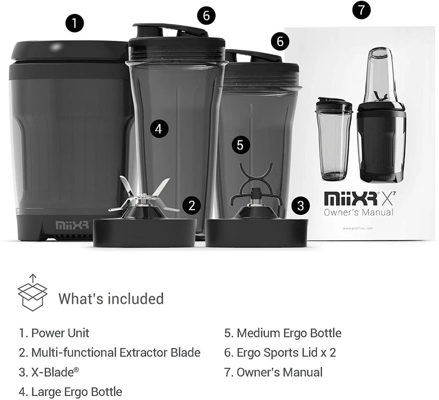 MiiXR X7 - Smoothie Blender 7 Piece Set Black