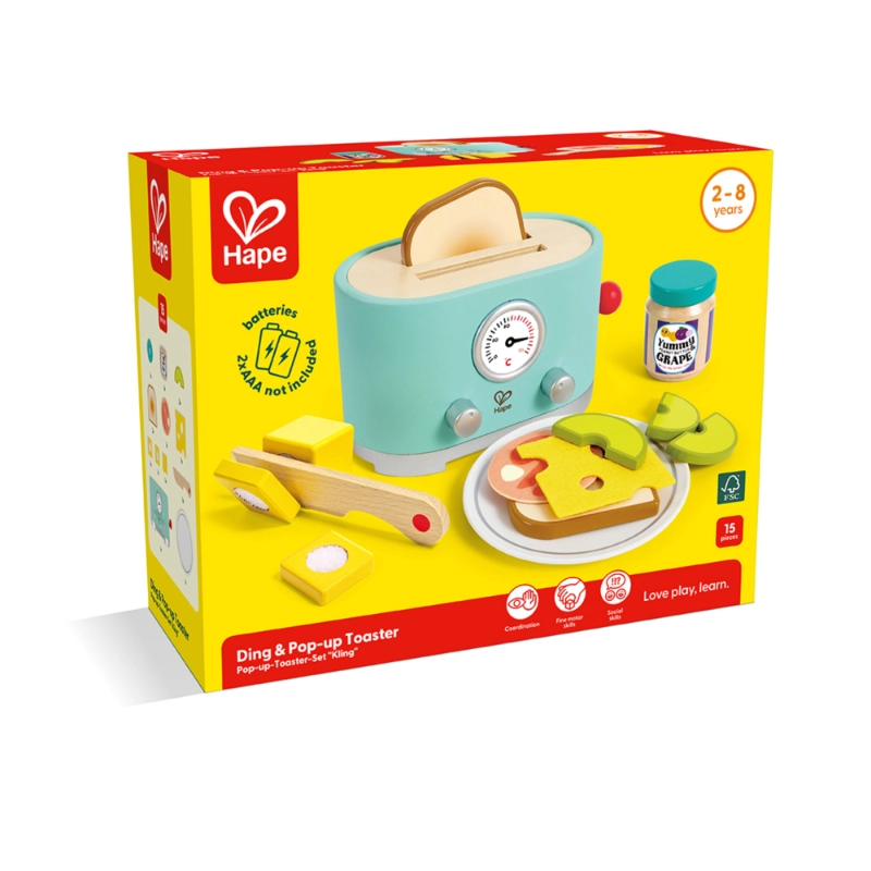 Ding & Pop-up Toaster Wooden Playset - 15 pcs (531-E3215)