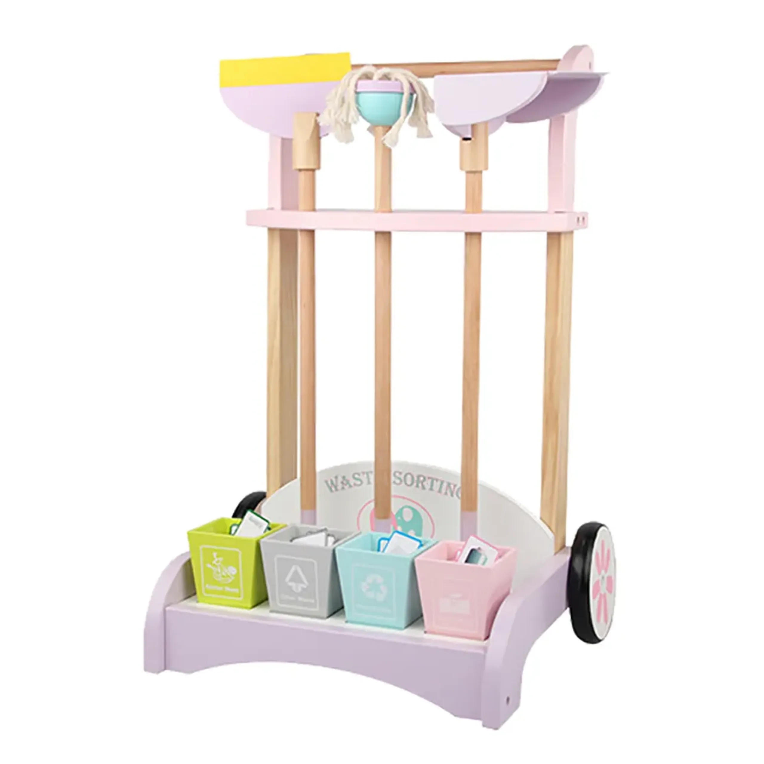 Kids Wooden Cleaning Trolley Toy Set - 40 cards (19188949-FT_MSN_19005)