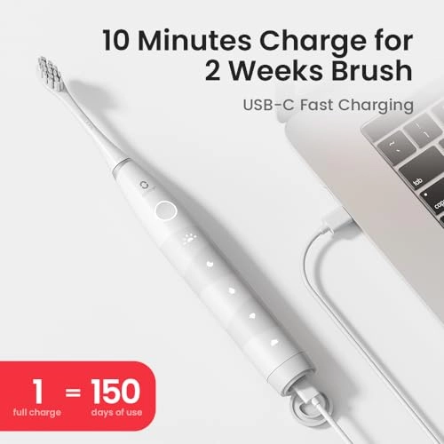 Electric Toothbrush - 150 Days Battery Life Sonic 6 Brush Heads