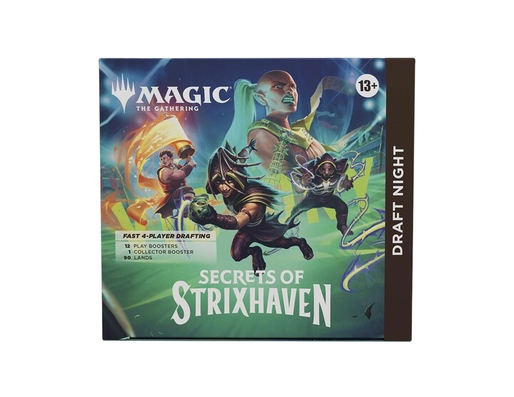 Magic: the Gathering Secrets of Strixhaven Draft Night - 12 Play Boosters 1 Collector Booster 90 Basic Land cards 10 double-sided token cards