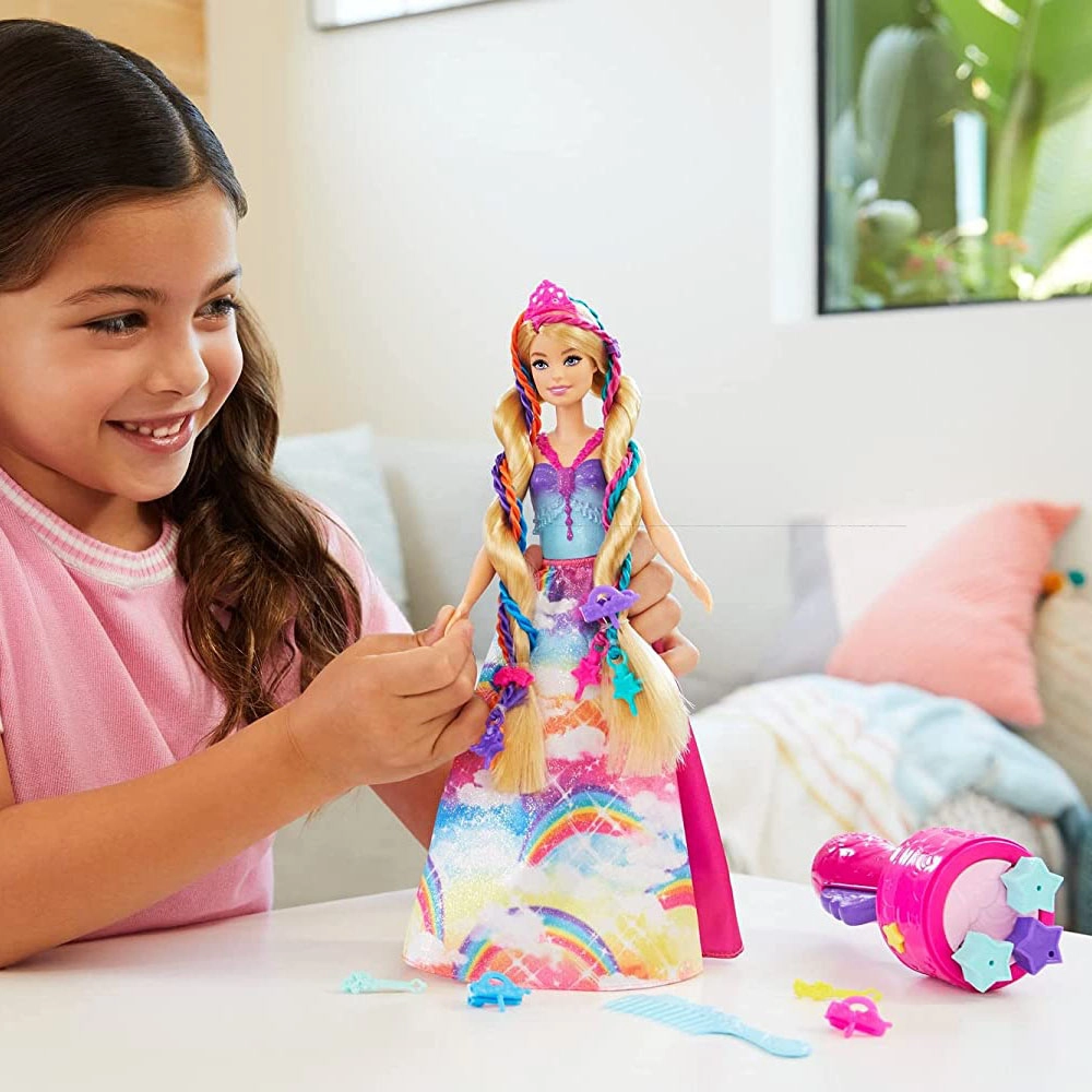 Barbie Dreamtopia Fantasy Braid Twist N Style Rainbow Hair Doll Playset - Twisting Tool Styling Accessories Ages 3+