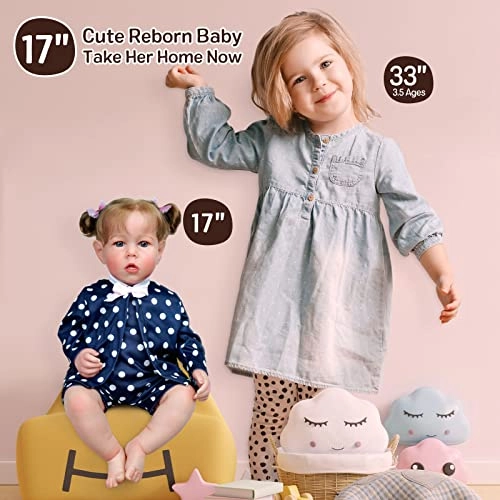 Reborn Baby Doll - 17 inches Vinyl Blue Eyes Gift Set Ages 3+