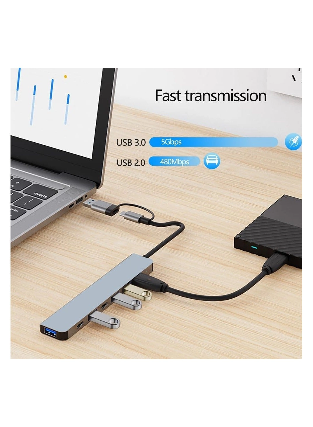 USB C Hub - 7 in 1 1 x USB 3.0