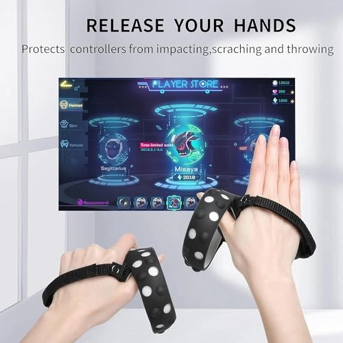 Touch Controller Grip Cover - Oculus Quest 2 Black + Adjustable Knuckle Strap