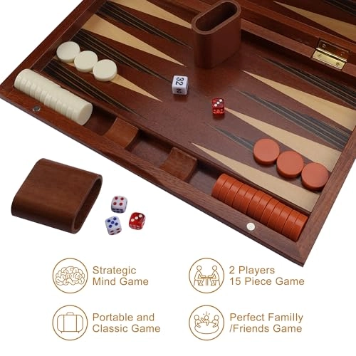 Backgammon Set - 15 Inch Wooden Folding