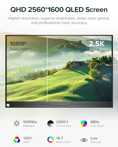 2.5K QLED Portable Monitor - 2560x1600 16"