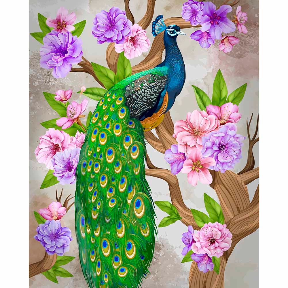 Crystal Art Scroll - Peacock Peony