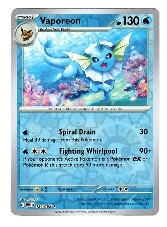 Pokémon Vaporeon 134/165 - Reverse Foil