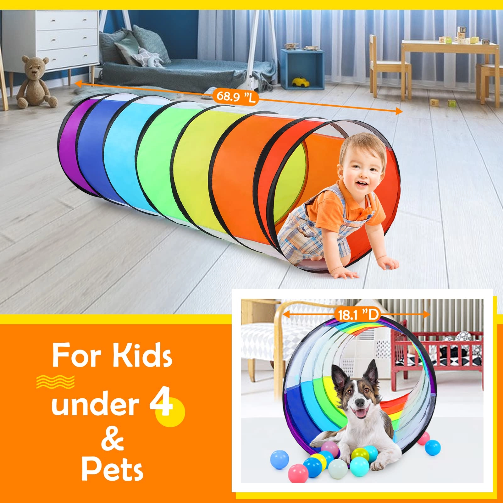 Kids Play Tunnel - Colorful Pop Up Rainbow