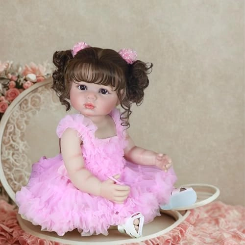 Reborn Toddler Doll - 22 inch Full Vinyl Body Rooted Brown Hair Ages 14+