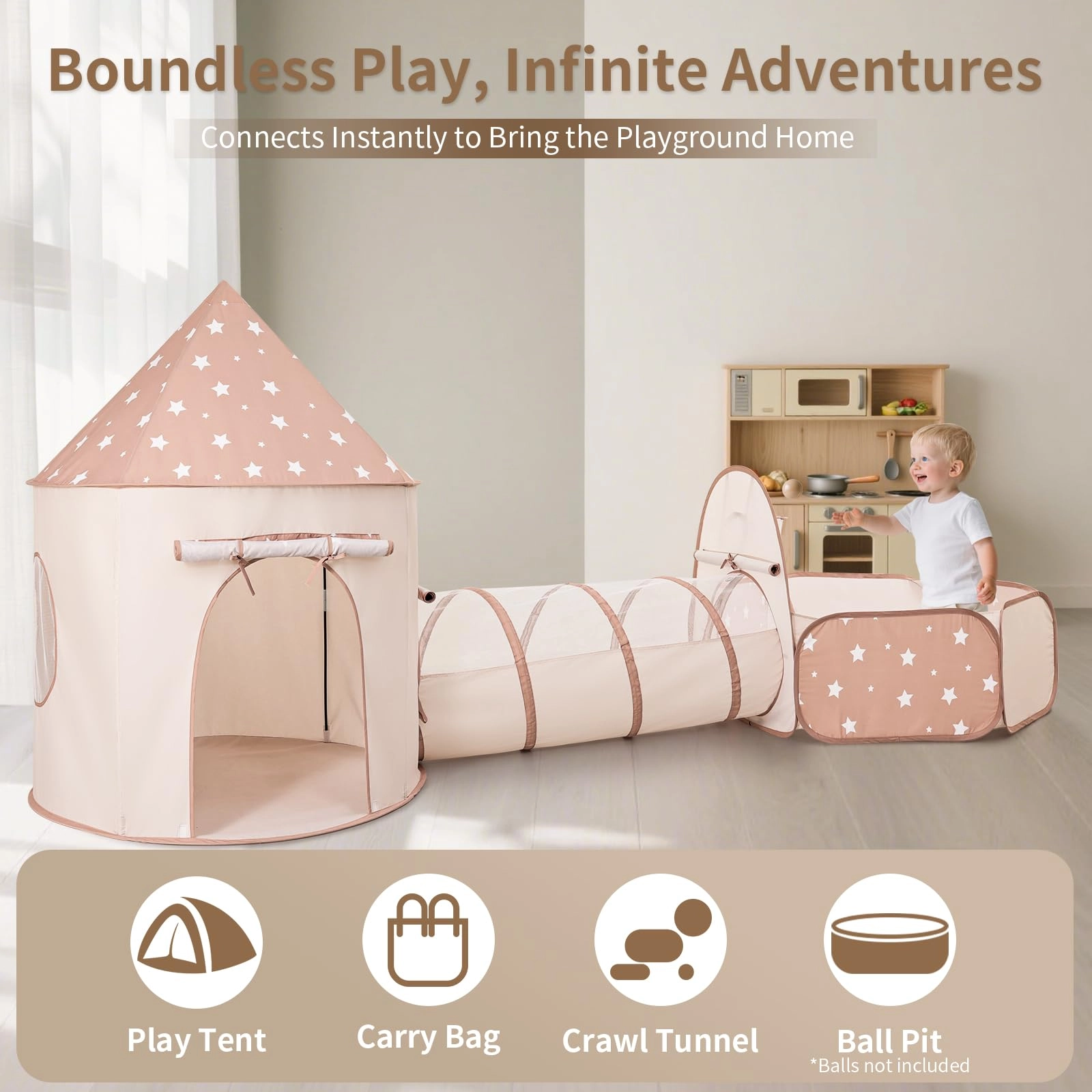 3 in 1 Play Tent - 113 cm x 288 cm x 127 cm