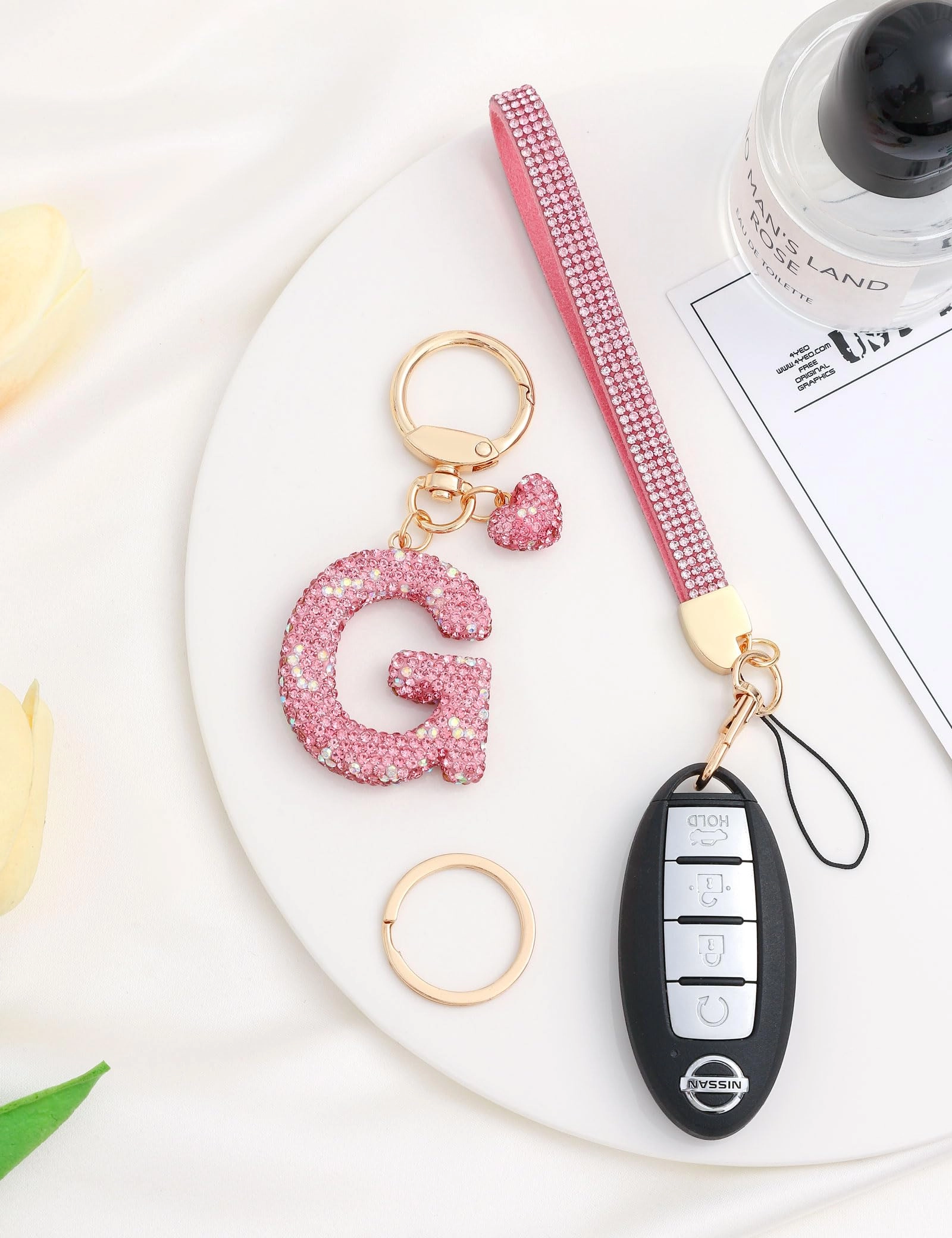 Initial Keychain - L Purple Rhinestone