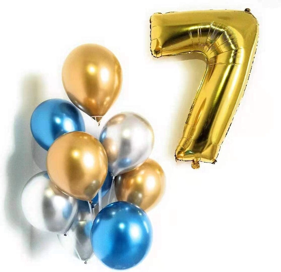 Party Time Trading LLC Number 7 Gold Foil Balloon - 16" + Latex Balloons - Pack of 9 12"