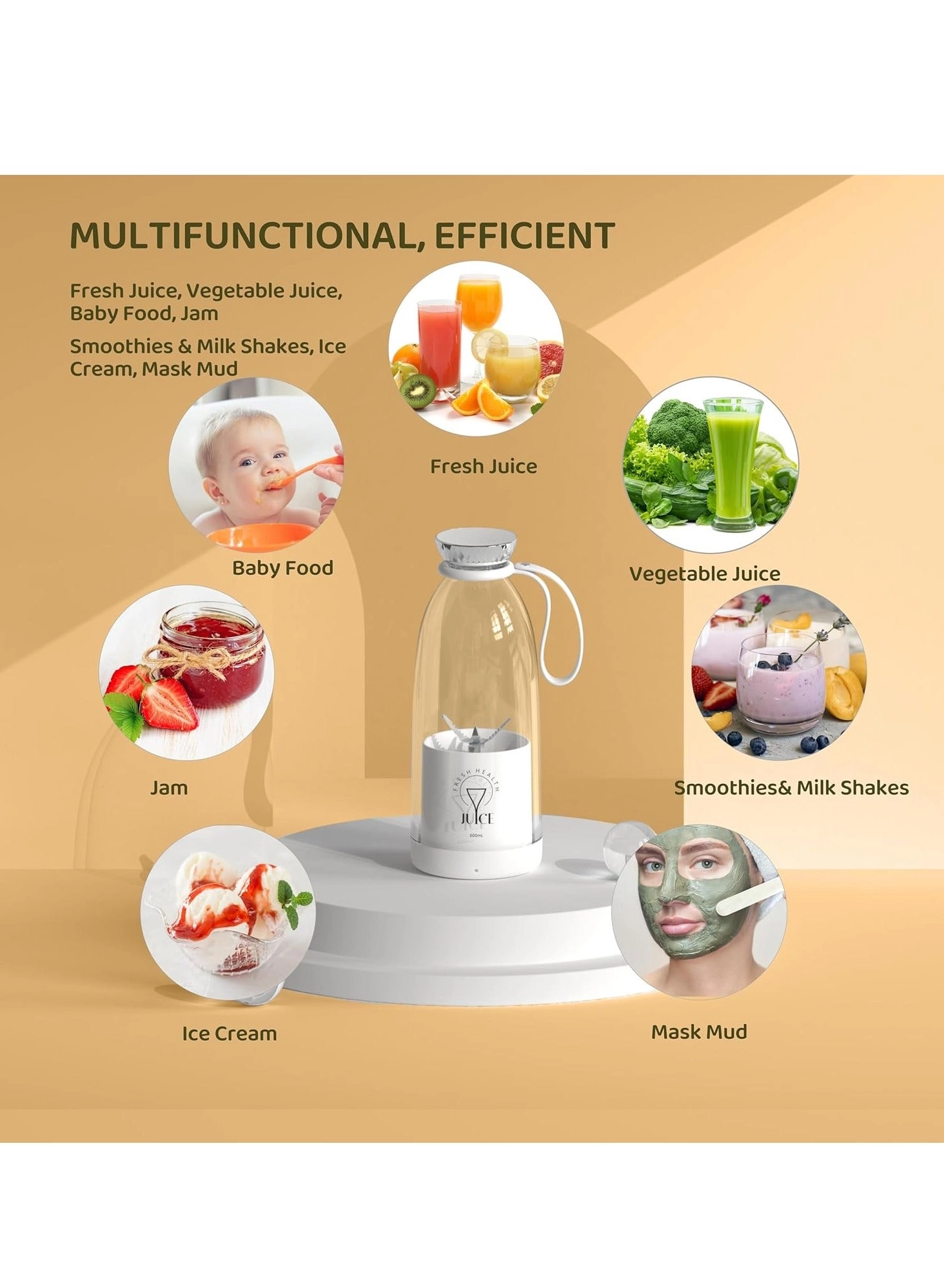 Portable Juice Blender - 6-Blade USB-C Rechargeable