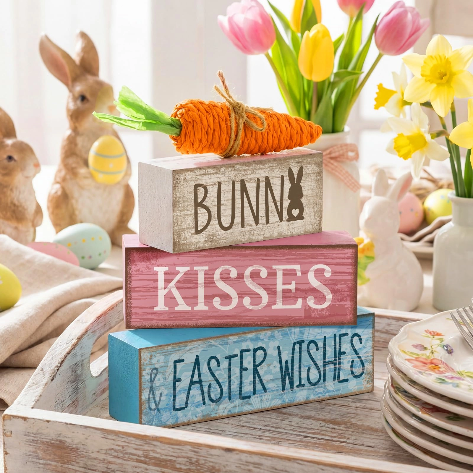 Easter Table Decoration Wooden Block Carrot - 4.0 Count Easter