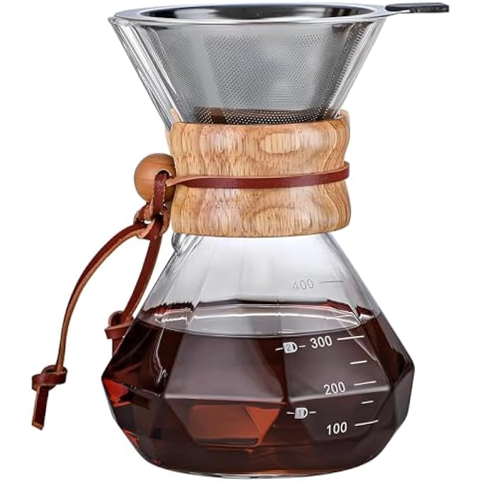 Pour Over Coffee Maker - 20 Oz Borosilicate Glass 100 Pcs V60 Paper Filter