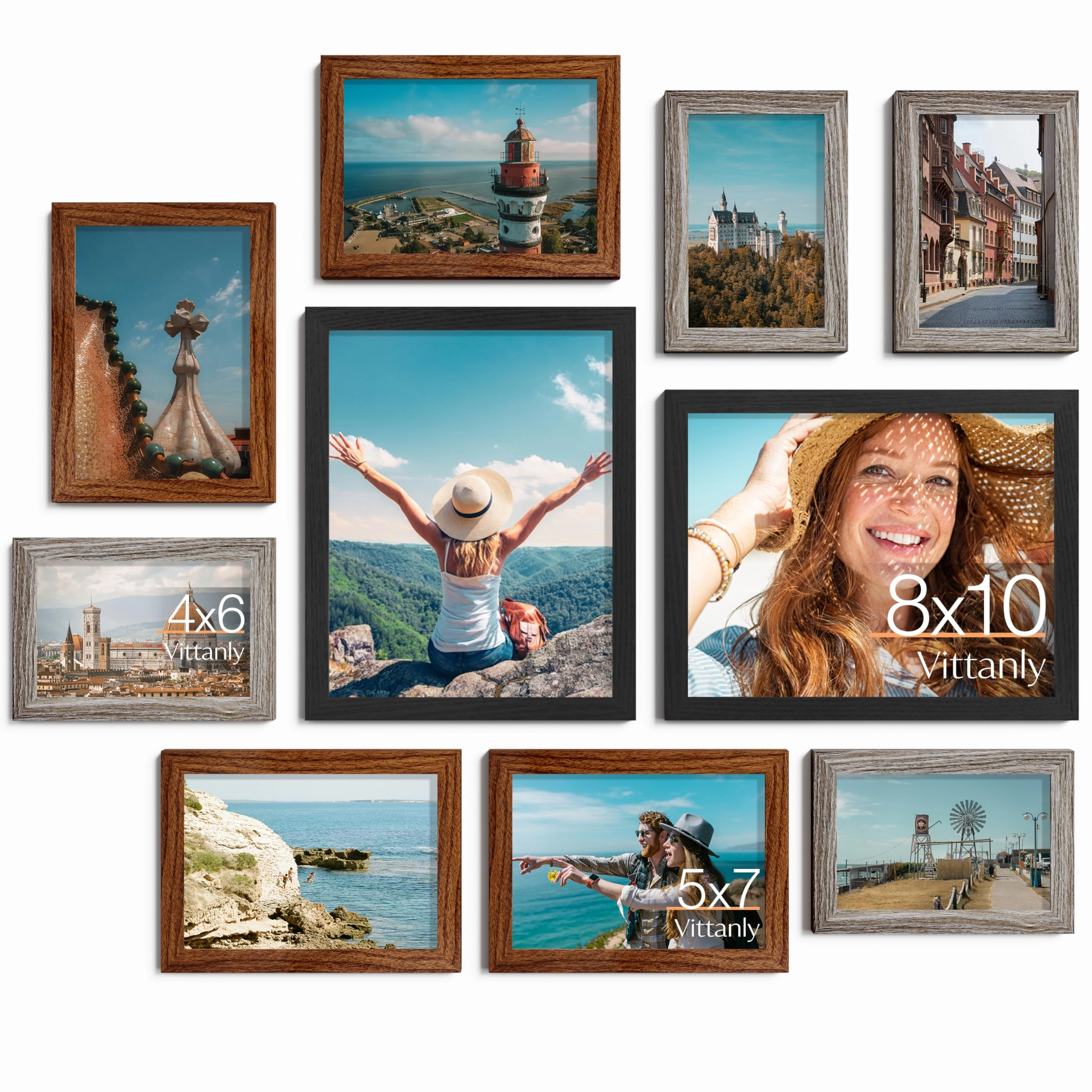 Picture Frames Set - 10 Pack Rustic Grey