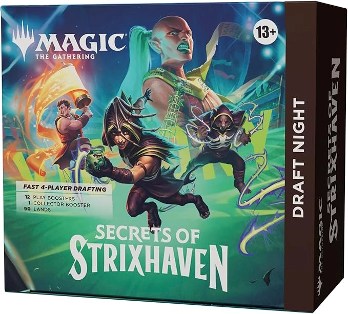 Secrets of Strixhaven Draft Night - 12 Play Boosters 1 Collector Booster 90 Basic Land cards 10 double-sided token cards