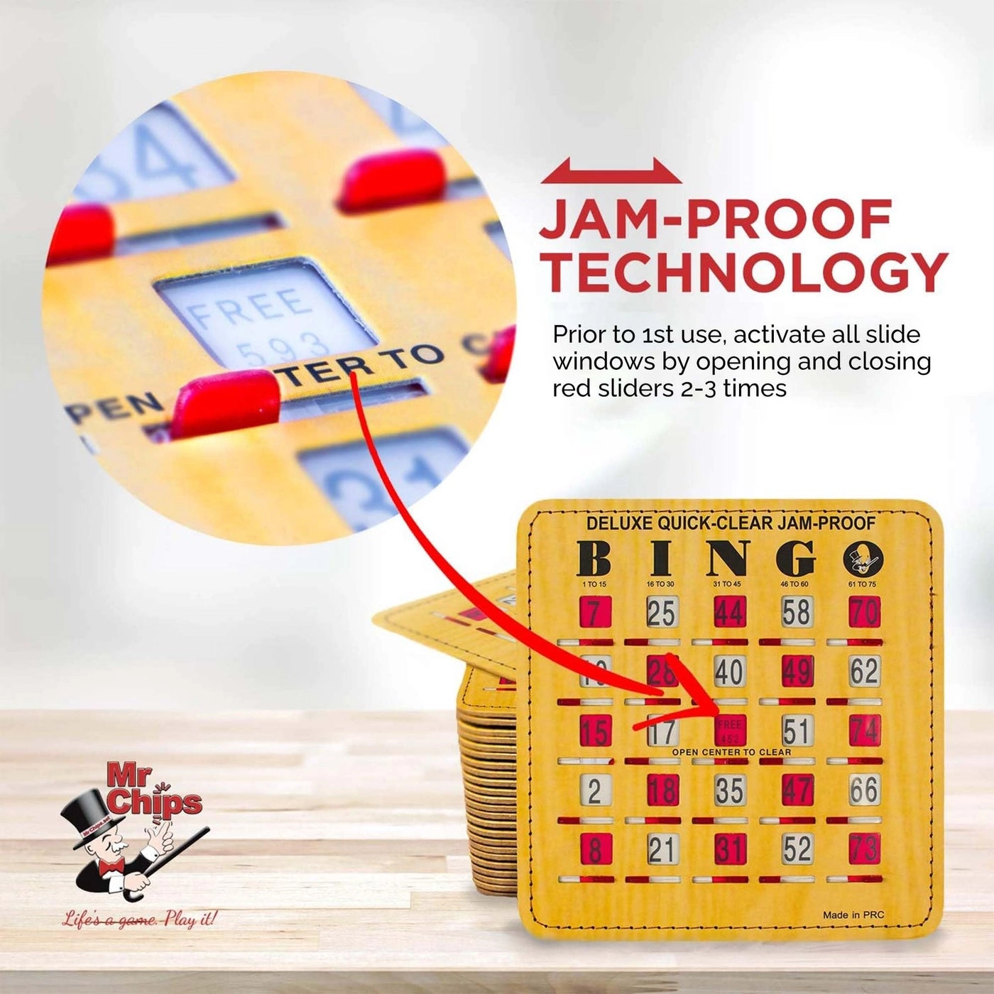 Jam-Proof Bingo Cards - Sliding Windows 50 Reusable Shutter Cards 75 Calling Cards