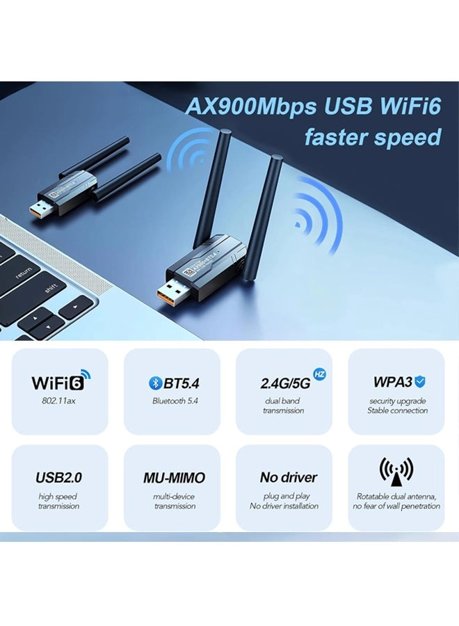 WiFi 6 USB Adapter - Dual-Band 5GHz 2.4GHz USB Wireless