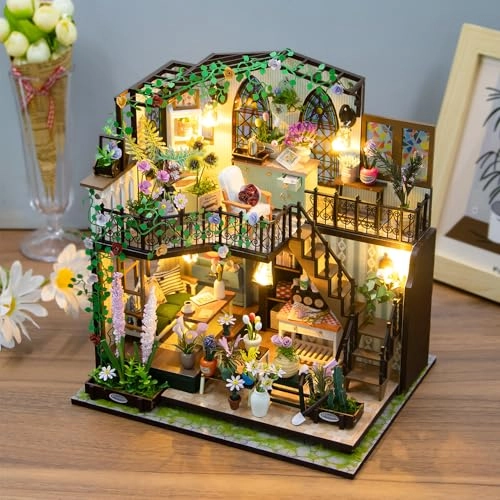 DIY Dollhouse Miniature Kit - Dust Proof Cover Gray Wood