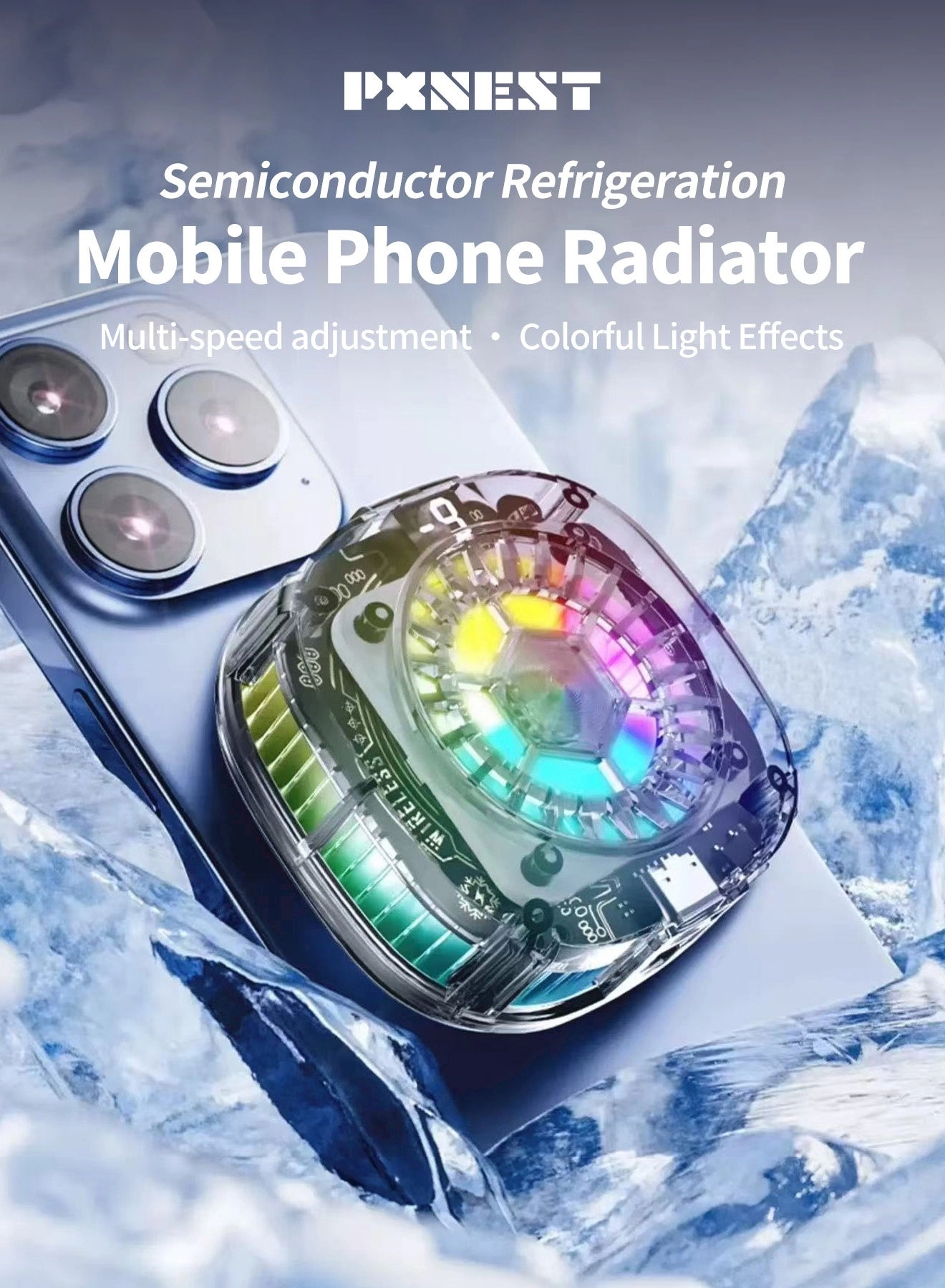 Pxnest Magnetic Phone Cooler - Semiconductor 3-Speed Digital Display