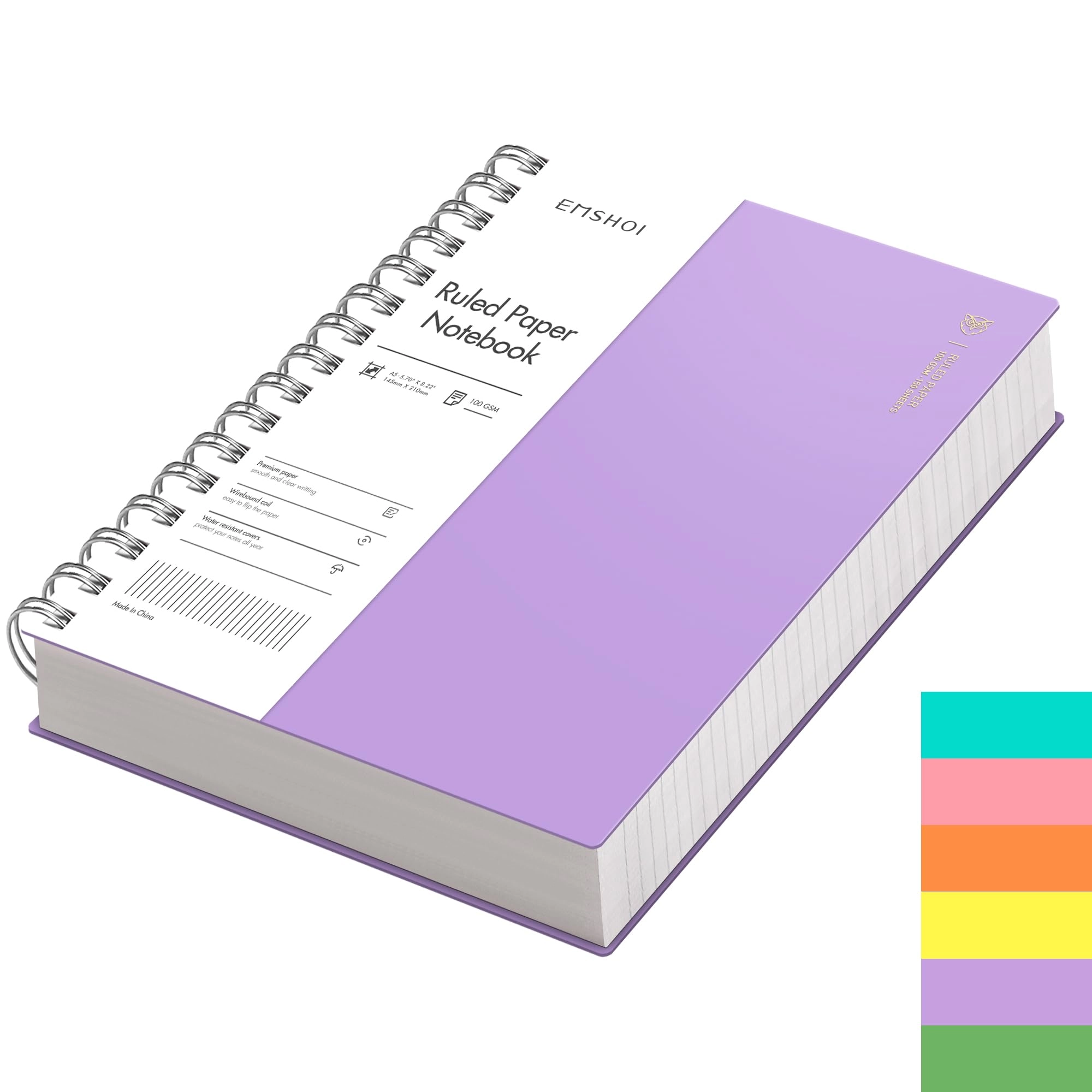 emshoi Notebook A5 Spiral - Lined 150 Sheets