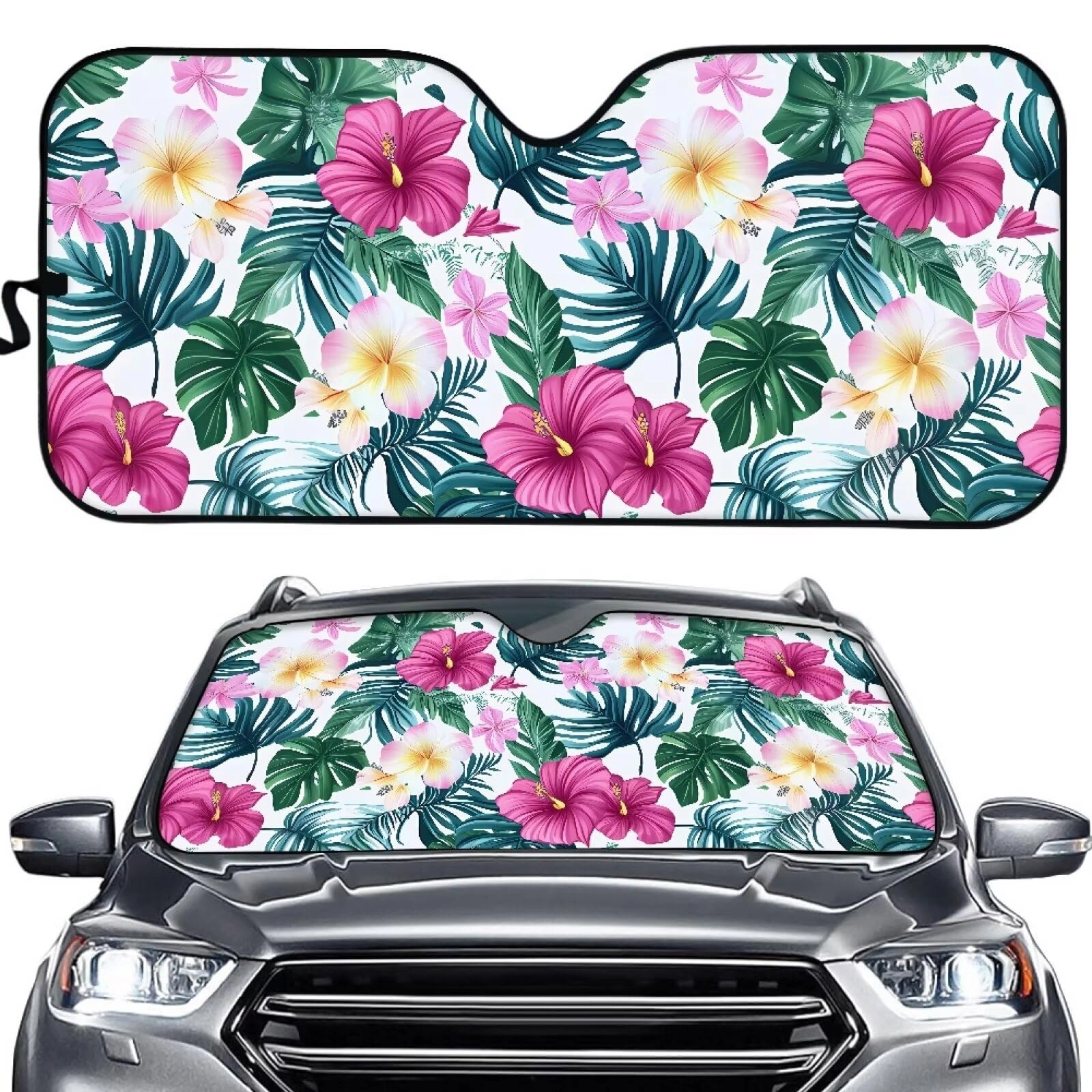ZFRXIGN Windshield Sun Shade - 57.1 x 27.4 inch Black Rose