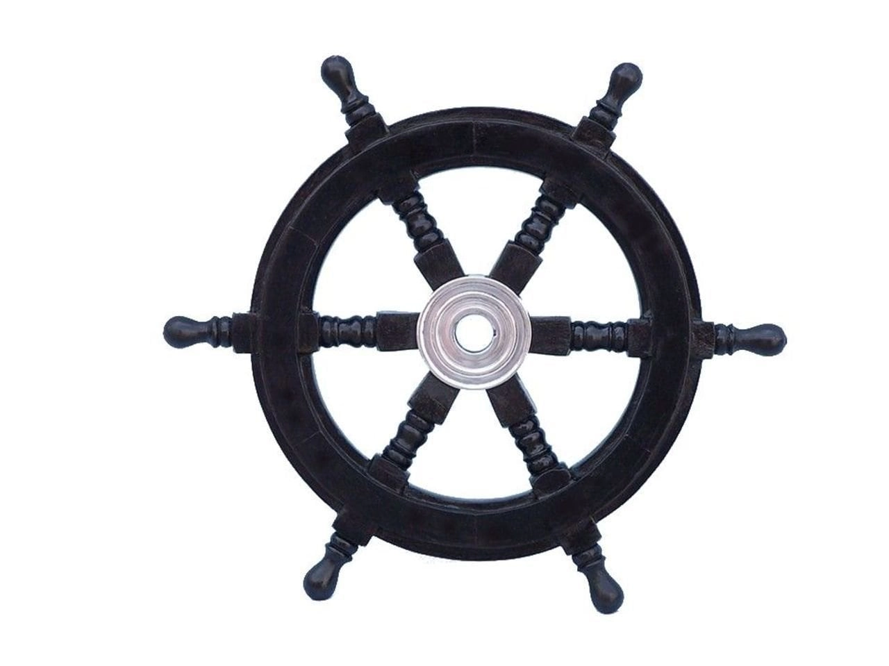 MZA STORES Pirate Ship Steering Wheel - Black Wood and Chrome