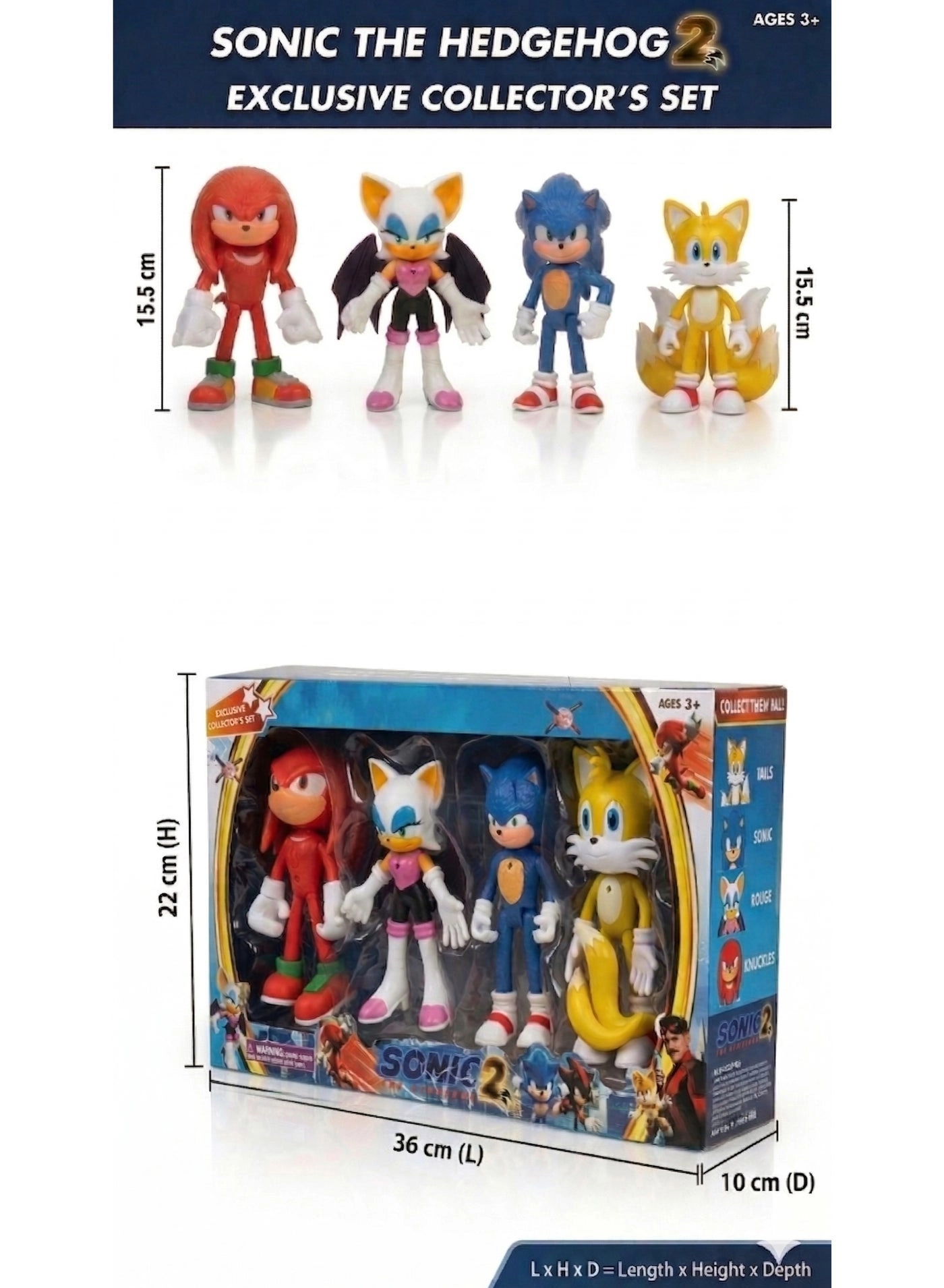 Sonic + Tails + Knuckles + Rouge The Bat - Sonic - 3+ Years 4 pcs