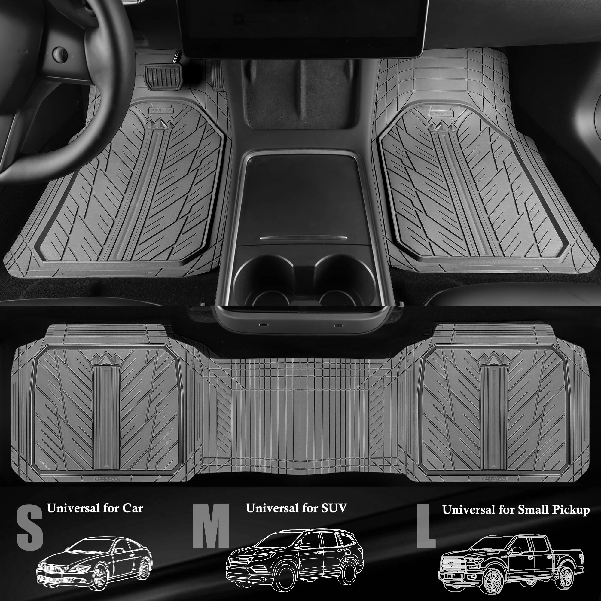 Rubber Floor Mats - All Weather Trim-to-Fit 3-Piece