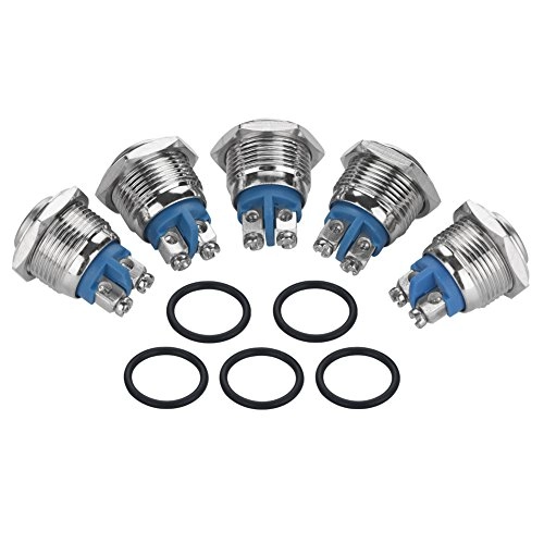 Metal Latching Push Button Switch - 16mm IP65 Self-Reset - 5 pcs